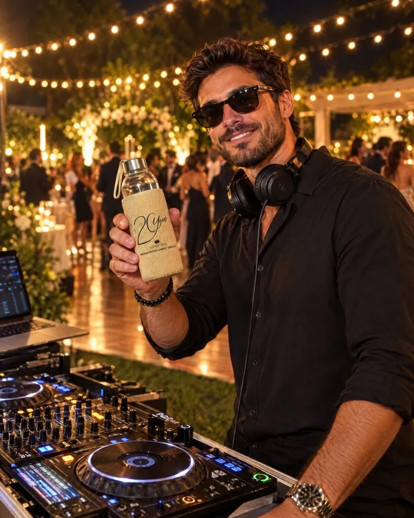 Γυάλινα παγούρια με θήκη λινάτσας – VIParties